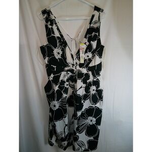 Corey P Floral Print Sleeveless Dress V-Neck Black White Size 14 $60 NWT‎